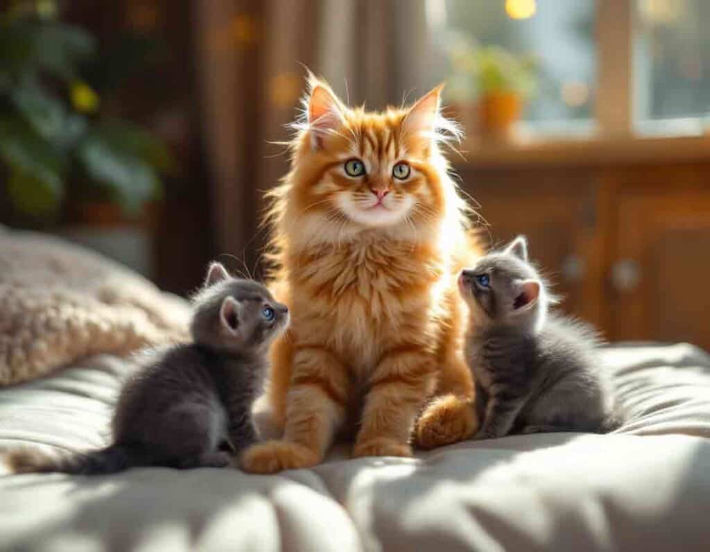cats and kittetn alone in home